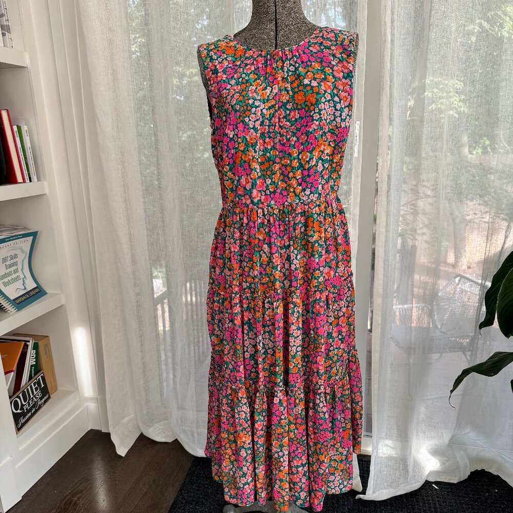 New J. Crew Tiered Midi Micro Meadow Print Dress S